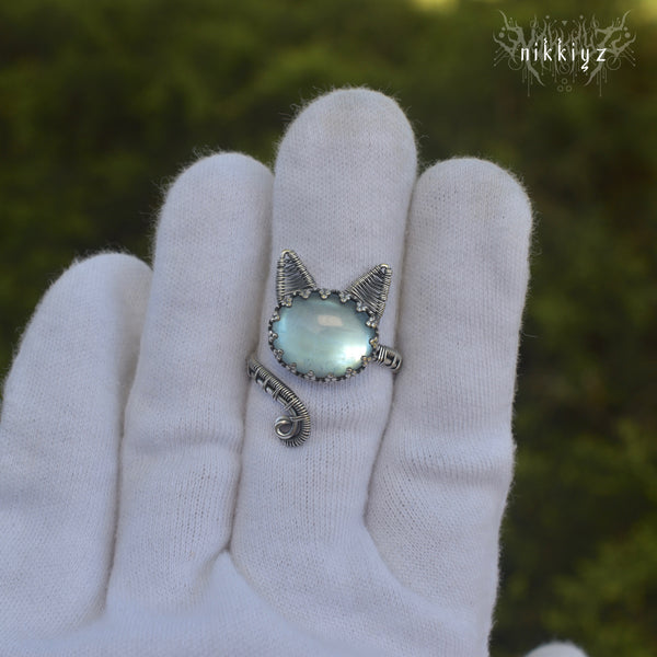 Moon Kitty Silver Ring#240426-1