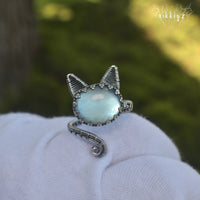 Moon Kitty Silver Ring#240426-1
